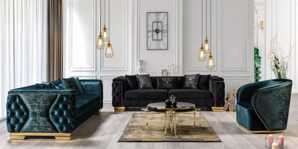 Royal Koltuk Takımı - Yeşil Siyah (3+3+1)